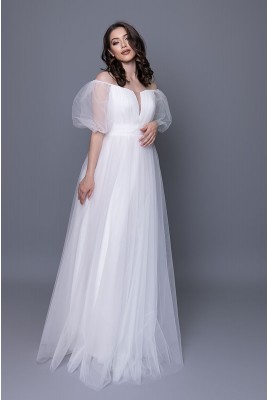Wedding Shiny Dress with Sleeves Eugene MS-1040