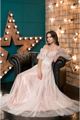 Evening puffy dress with transparent sleeves Eugene DM-1040