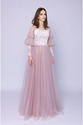 Купить выпускное пышное платье с прозрачными рукавами Doris DM-1086 в интернет-магазине Shop Dress