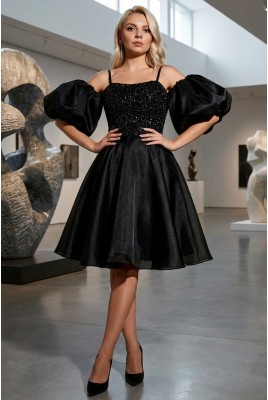 Коктейльное короткое платье со съемными рукавами Vesper DM-1201