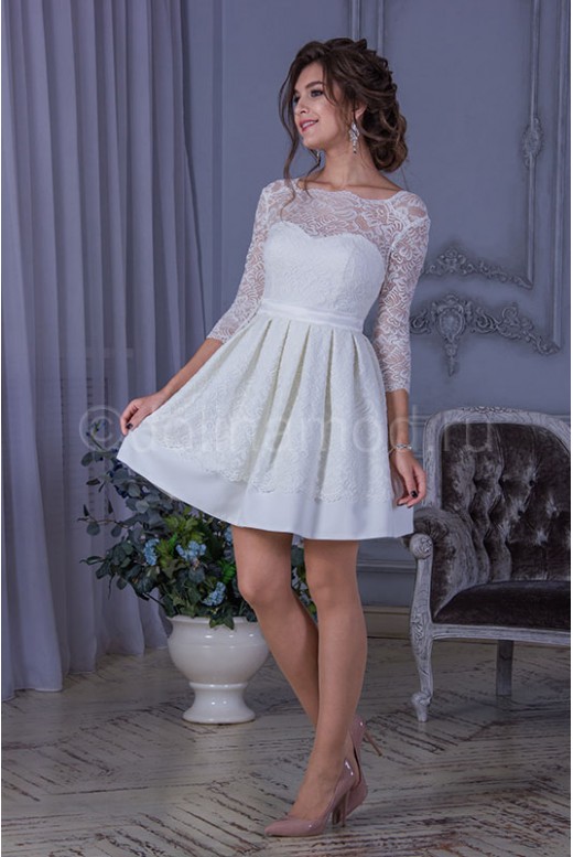 Короткое свадебное платье с рукавами DM-796